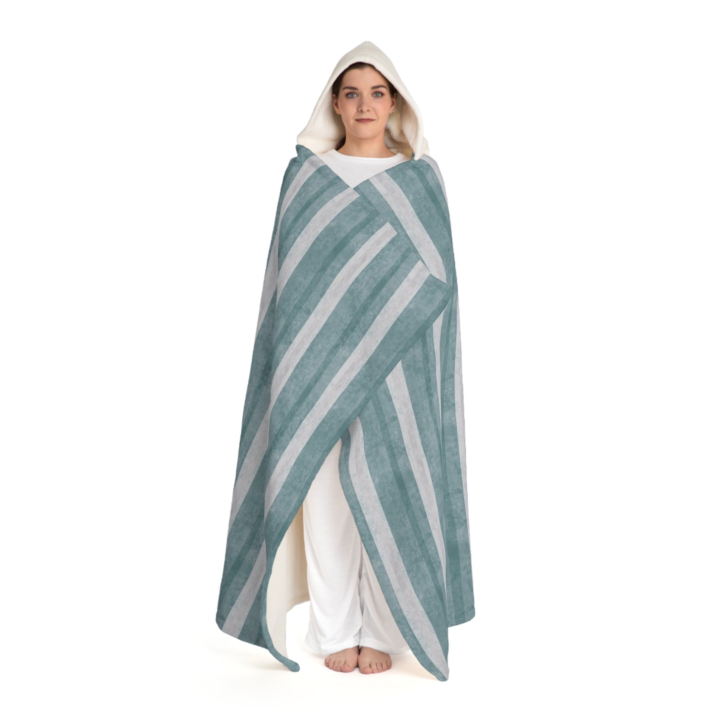 Marthas Vineyard Teal Hooded Sherpa Fleece Blanket