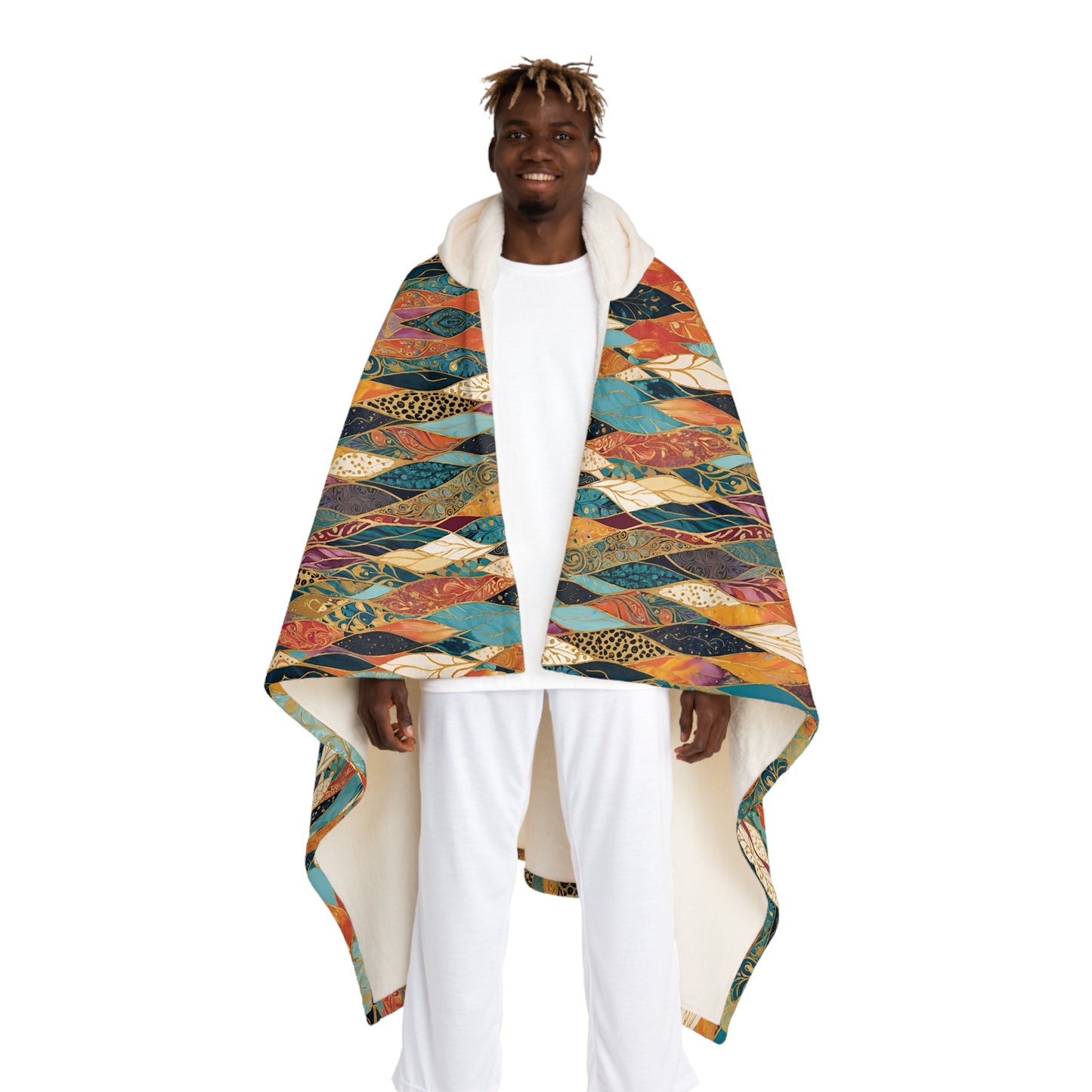 Coat of Many Colors Hooded Sherpa Fleece Blanket