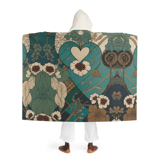 Floral Heart Hooded Sherpa Fleece Blanket