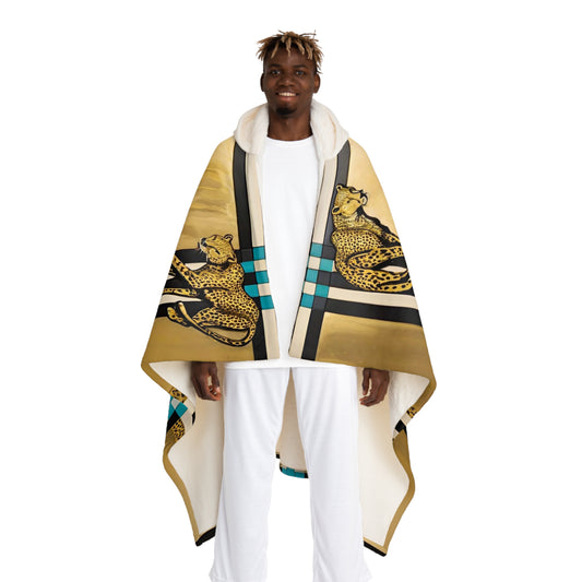 Cheetah Hunt Hooded Sherpa Fleece Blanket
