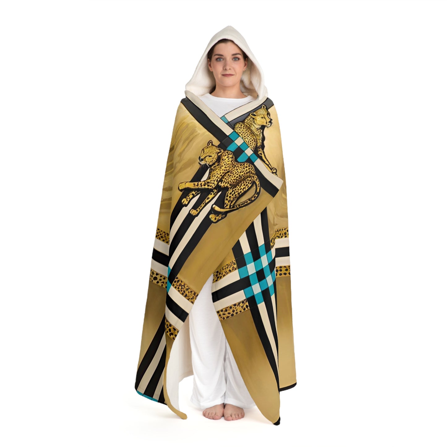 Cheetah Hunt Hooded Sherpa Fleece Blanket